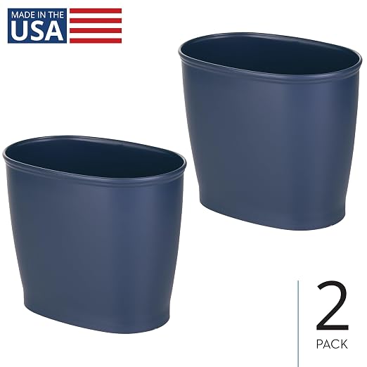 iDesign Slim Plastic Bathroom Trash Can, 2-Pack, Navy | Small Garbage Bin, For Bedroom, Office, Desk, Dorm
