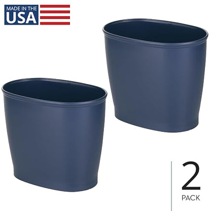 iDesign Slim Plastic Bathroom Trash Can, 2-Pack, Navy | Small Garbage Bin, For Bedroom, Office, Desk, Dorm