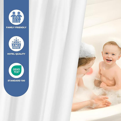 downluxe Waterproof Fabric Shower Curtain Liner, Soft Cloth Shower Liner with Magnets, Machine Washable & Hotel Quality Bathroom Curtain, 60" W x 72" L, Waffle White