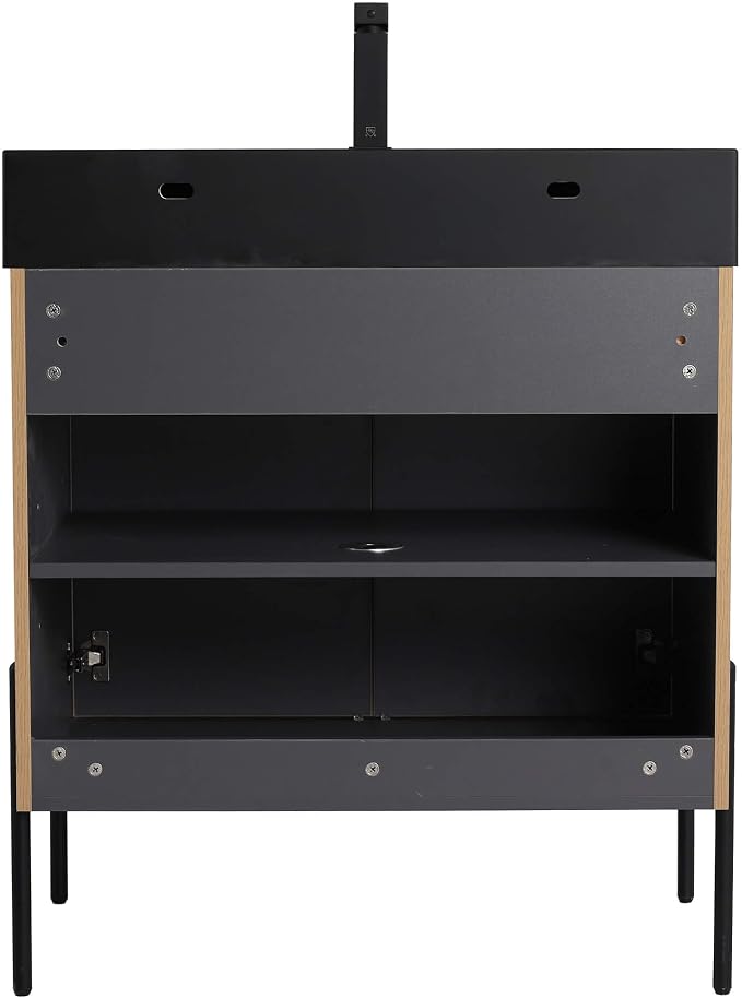 Crownpoint 30 Inch Bathroom Vanity with Sink, Black Sink, Bright Oak Finish, Full Assembly Required, Elegant Bathroom Vanities for Modern Homes