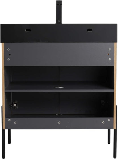 Crownpoint 30 Inch Bathroom Vanity with Sink, Black Sink, Bright Oak Finish, Full Assembly Required, Elegant Bathroom Vanities for Modern Homes
