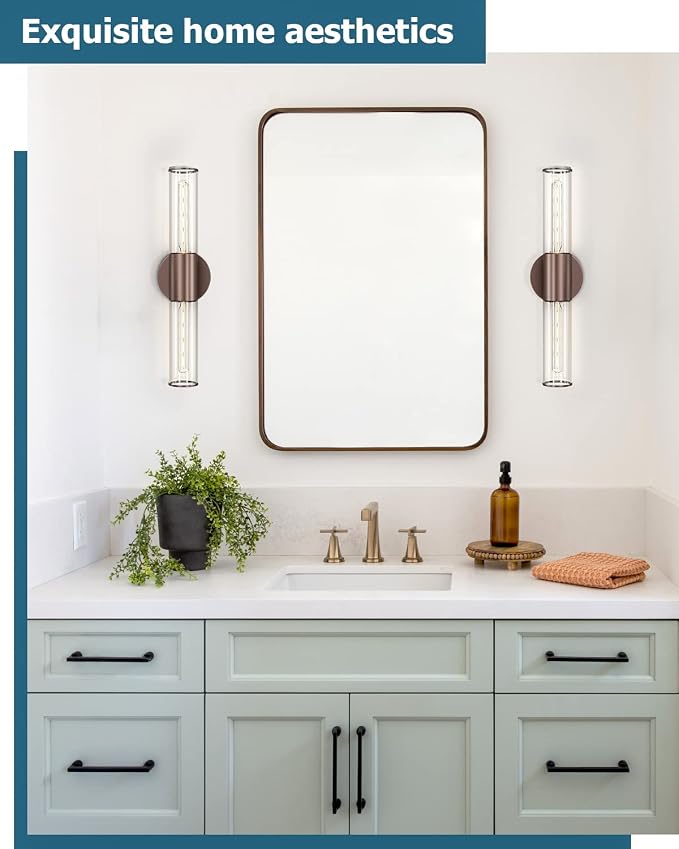 Bathroom Vanity Light Fixture, 2-Light Oil Rubbed Bronze Wall Sconce Lighting Fixture with Clear Glass, Indoor E26 Stocket Wall Lamp for Mirror Living Room Hallway, 2 Pack