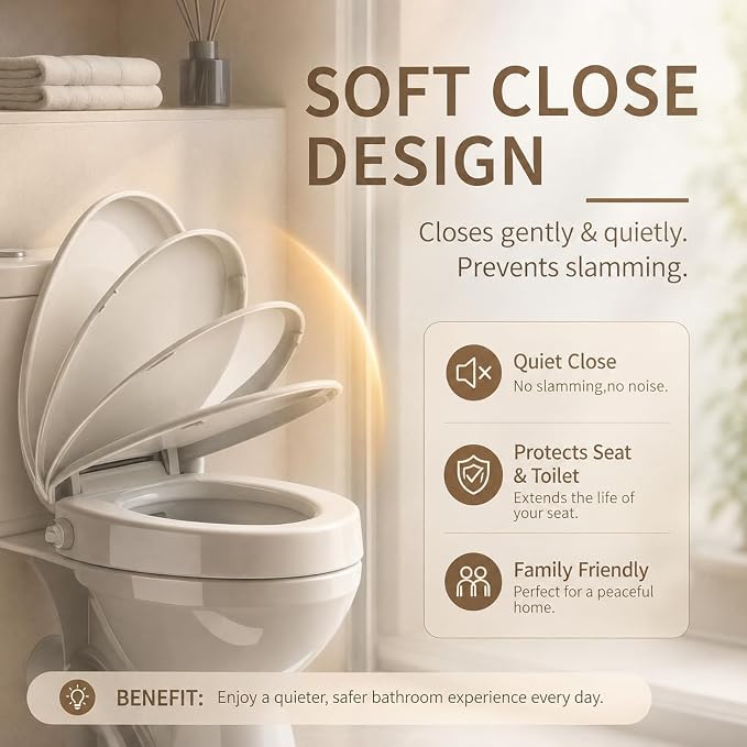 Raised Bidet Toilet Seat, Elongated 18.5", Soft Close | 2.91" raised height, dual self-cleaning nozzles, front & rear wash, quick release, non-electric, secure fit