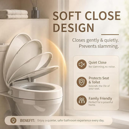 Raised Bidet Toilet Seat, Elongated 18.5", Soft Close | 2.91" raised height, dual self-cleaning nozzles, front & rear wash, quick release, non-electric, secure fit