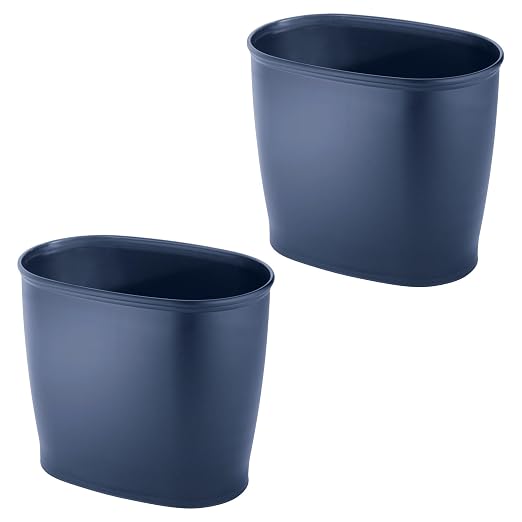 iDesign Slim Plastic Bathroom Trash Can, 2-Pack, Navy | Small Garbage Bin, For Bedroom, Office, Desk, Dorm