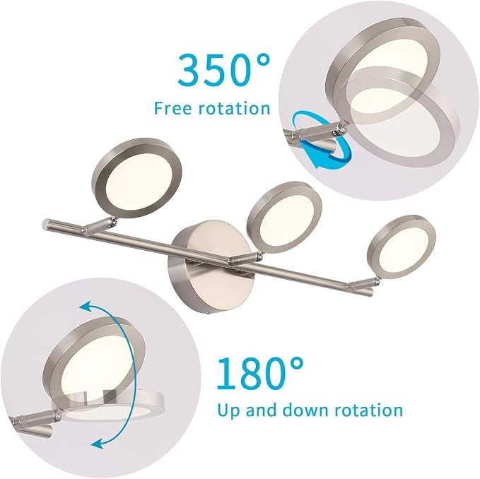 Joossnwell Modern LED Vanity Lights Nickel Finish, 3-Light Bathroom Lighting Fixtures 21.26" Inch 15W Metal Wall Sconces with Swing Arm Up and Down Lamps 4000K