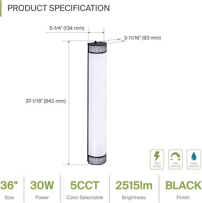 ASD 36 Inch LED Bathroom Vanity Light, 5CCT 2700K-5000K 30W, Dimmable Bathroom Light Fixtures, Modern Vanity Lights for Bathroom Lighting Fixtures Over Mirror, Wall Light Bar, Black, ETL, 4 Pack
