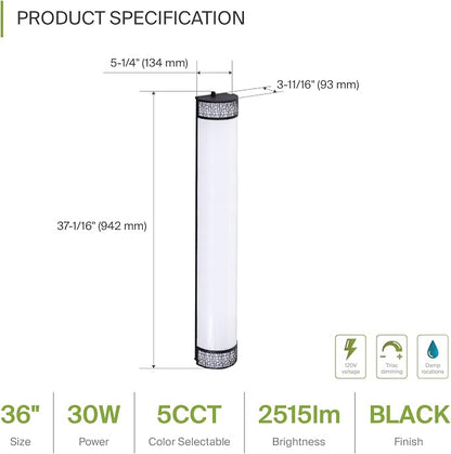 ASD 36 Inch LED Bathroom Vanity Light, 5CCT 2700K-5000K 30W, Dimmable Bathroom Light Fixtures, Modern Vanity Lights for Bathroom Lighting Fixtures Over Mirror, Wall Light Bar, Black, ETL, 4 Pack