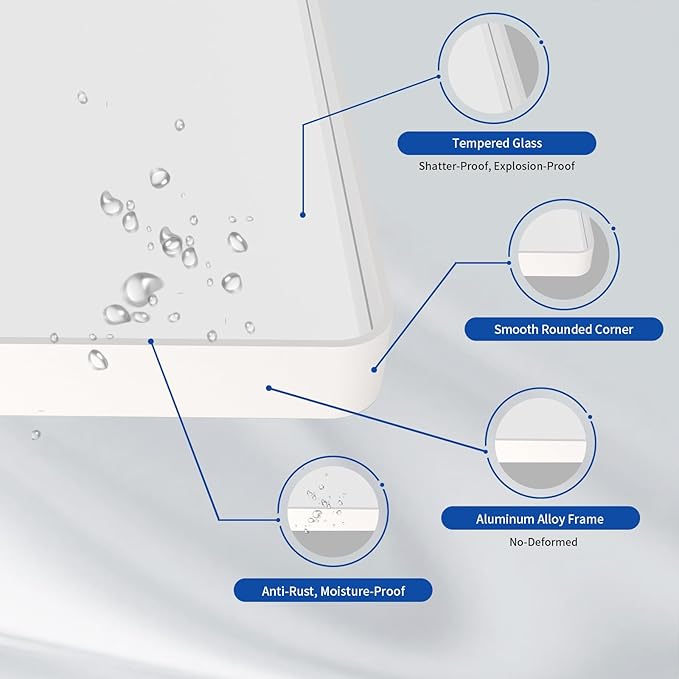 WEER White Metal Framed Bathroom Mirror 55x30 Inch | Rounded Rectangle, Matte White Framed, Tempered Glass, Anti-Rust, Hangs Horizontally or Vertically