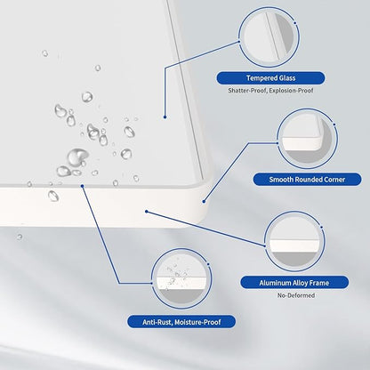 WEER White Metal Framed Bathroom Mirror 55x30 Inch | Rounded Rectangle, Matte White Framed, Tempered Glass, Anti-Rust, Hangs Horizontally or Vertically