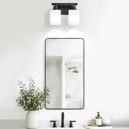 2 Light Bathroom Vanity Light,Matte Black Vanity Lights with Clear Glass,Bathroom Lighting Fixtures Over Mirror,Wall Light Fixtures for Living Room,Bedroom,Hallway(E26 Base)