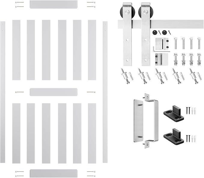 40''x84'' Sliding Barn Door with 7 Ft Brushed Nickel Hardware Kit | Pre-Drilled Holes Easy Assembly - Include Installation Manual, Water-Proof PVC Surface, H-Frame, White
