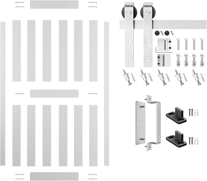 40''x84'' Sliding Barn Door with 7 Ft Brushed Nickel Hardware Kit | Pre-Drilled Holes Easy Assembly - Include Installation Manual, Water-Proof PVC Surface, H-Frame, White