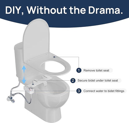 Toilet Bidet with Dual Nozzle Spray,No Electric Bidet Attachment for Toilet with Adjustable Water Pressure,Easy Install Toilet Seat Bidet with Feminine Wash and Rear Wash,Suit for Tight Space