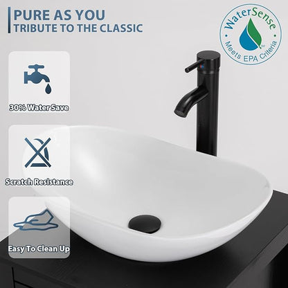 eclife 72" Modern Bathroom Vanity Sink Combo Freestanding Cabinet with Small Side Cabinet, White Boat Ceramic Vessel Sink, Water Save Faucet, Drain (White+T44)