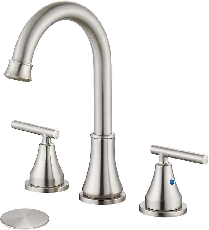 Widespread Bathroom Faucet 3 Hole, 8 inch Bathroom Sink Faucet with Pop-up Drain and Supply Lines, Two Handles, Stainless Steel, Brushed Nickel