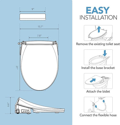 Barumi Bidet [BM-6000], Electric Bidet Toilet Seat, Heated Seat, Warm Water, Position Control, Eco-Mode, Self Cleaning, Remote Control, Night Light