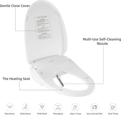 X1 Electric Bidet Seat for Elongated Toilets with Remote Control- Electronic Heated Toilet Seat with Endless Warm Water and Multifunctional Wash Functions，White，Easy Installation