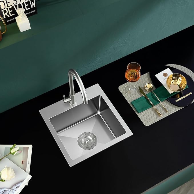 20x16 inch Drop in Kitchen Sink 304 Stainless Steel Brushed | 9" Deep Single Bowl Compact Basin with 1 Faucet Hole, 20"x16" Topmount Sink for Small Kitchen, Bar,and Prep Area