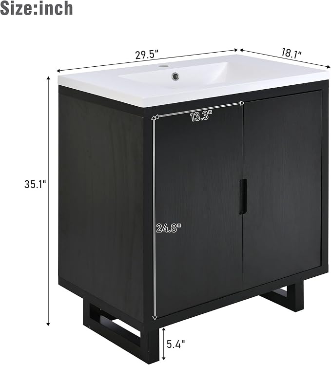 30 Inches Bathroom Vanity Set, Combo Freestanding Stand Storage Cabinet and Square Resin Sink Top
