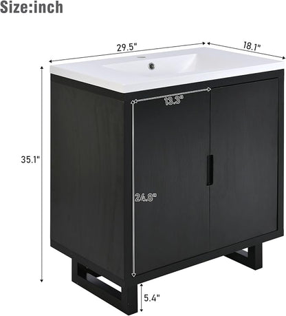 30 Inches Bathroom Vanity Set, Combo Freestanding Stand Storage Cabinet and Square Resin Sink Top