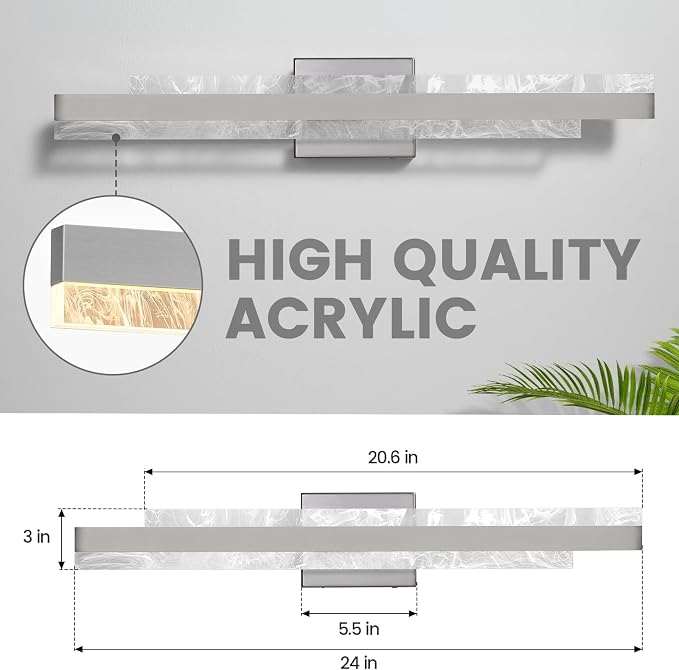 Modern Bathroom Vanity Light: Brushed Nickel 27 inch 28W Dimmable LED Bath Bar Light Fixtures Over Mirror - Wall Sconce Picture Lights for Powder Room Bedroom 3000k