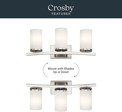 Kichler Crosby 23" Vanity Light in Brushed Nickel, 3-Light Contemporary Bathroom Light with Satin Etched Cased Opal Glass, (23" L x 8.75" H), 45497NI