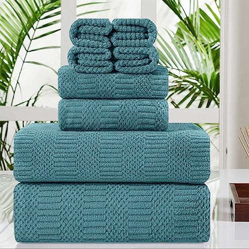 8 Pcs Turquoise Oversized Bath Towel Set-2 Extra Large Bath Sheets,2 Hand Towels,4 Washcloths Soft Bathroom Towels Highly Absorbent Quick Dry Beach Chair Towels Woven Towels for Hotel and Spa