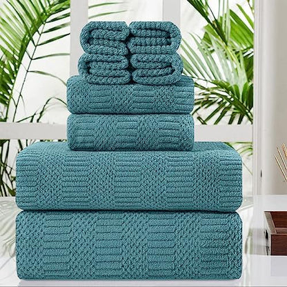 8 Pcs Turquoise Oversized Bath Towel Set-2 Extra Large Bath Sheets,2 Hand Towels,4 Washcloths Soft Bathroom Towels Highly Absorbent Quick Dry Beach Chair Towels Woven Towels for Hotel and Spa