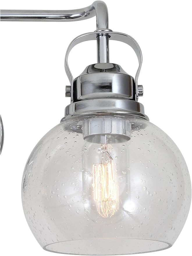 JONATHAN Y 17.5" Chrome Shirley 2-Light Bathroom Vanity Light, Metal Wall Sconce, Clear Seeded Glass Shade, Modern Transitional Farmhouse Fixture, LED Bulbs Included JYL7404A