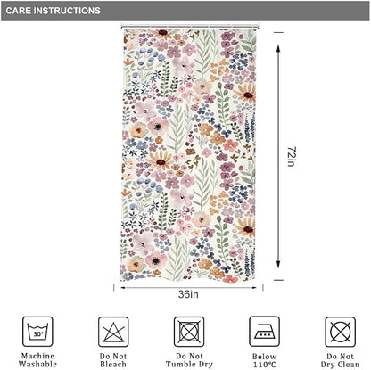 Small Stall Half Narrow Single Stand Up Cute Bathroom Shower Curtain Set | 36"W x 72"H Girly Boho; waterproof HD print, quick-dry fabric with 12 hooks for easy hanging.