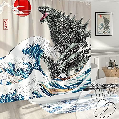 Funny Shower Curtain Set, Fun Anime Monster Shower Curtains for Bathroom Cool Asian Japanese Bathroom Decor Polyester Fabric-72" x 72"