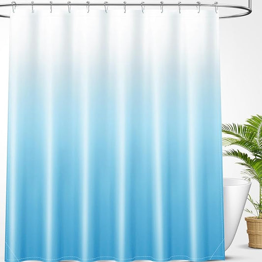 OLANLY Luxury Sky Blue and White Ombre Shower Curtain Sets with 12 Hooks, Waterproof and Washable Decorative Shower Curtains for Bathroom, 72x72 Inches