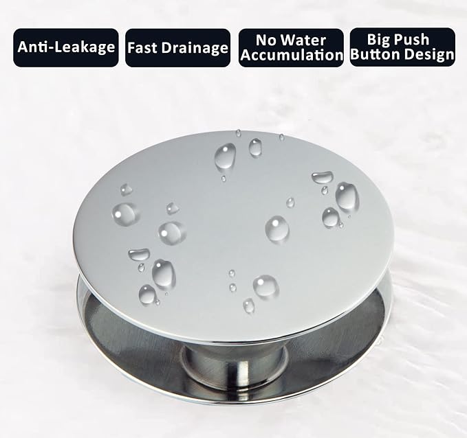 Universal Bathroom Sink Drain Stopper, Fits Most Pop-Up Drains for Vessel Sink Lavatory Vanity, Sink Drain Strainer with Detachable Hair Catcher, Tested by Plumber in US (Chrome Plated)