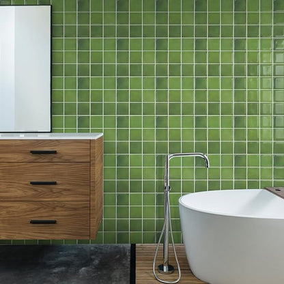 Thicker Peel and Stick 3D Backsplash Tiles Kitchen Bathroom | Green, 10 Pcs 12" x 12", Glossy Self Adhesive Decorative Vinyl Backsplash Wall Sticker, Cover 10 sq ft，Removable，Waterproof