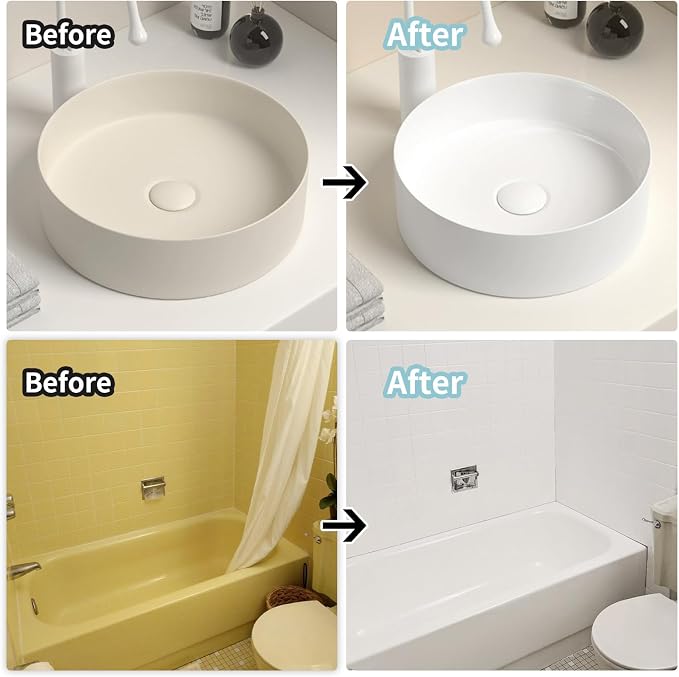 White Ceramic tub and tile Paint Refinishing Kit Bathtub Bathroom wall Paint floor,Resurfacing Sink Tub wate、Ceramic walls in the bathroom rproof Kitchen Countertop, Low Odor(50-60sq.ft)