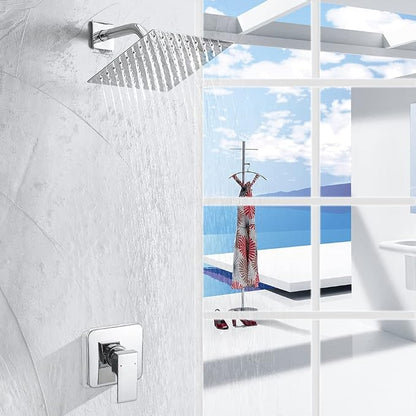 Shower Faucet Polished Chrome Rain Shower Head Shower Faucets Sets Complete Bathroom Rainfall Shower System, Single Function Shower Trim Kit with Rough-in Valve