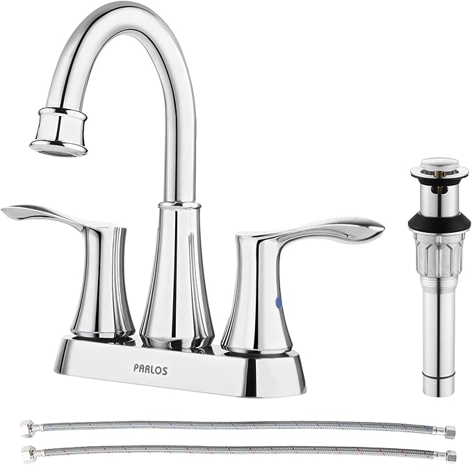 PARLOS Swivel Spout 2-Handle Bathroom Sink Faucet with Metal Pop-up Drain and Faucet Supply Lines, Chrome, Demeter 1362701