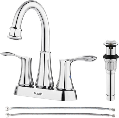 PARLOS Swivel Spout 2-Handle Bathroom Sink Faucet with Metal Pop-up Drain and Faucet Supply Lines, Chrome, Demeter 1362701