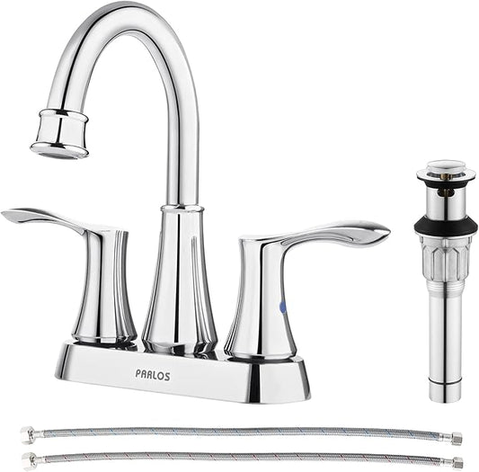 PARLOS Swivel Spout 2-Handle Bathroom Sink Faucet with Metal Pop-up Drain and Faucet Supply Lines, Chrome, Demeter 1362701