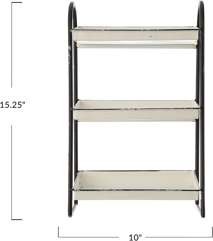 Creative Co-Op Heavily Distressed White 3-Tier Metal Tray with Black Frame & Rim