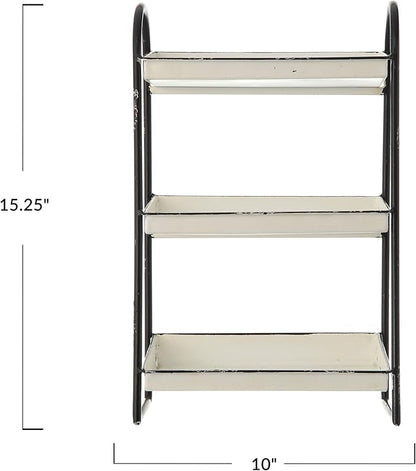 Creative Co-Op Heavily Distressed White 3-Tier Metal Tray with Black Frame & Rim