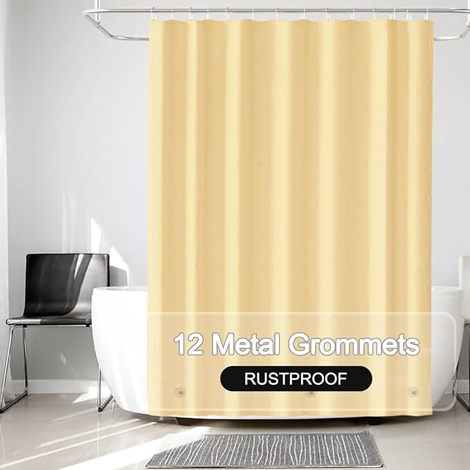 Beige Shower Curtain Liner, 4G PEVA Shower Liner, Plastic Peva Waterproof Shower Curtains, 72x72 inch with Grommet Holes 3 Magnetic Weights