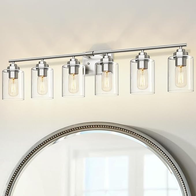 Bathroom Vanity Light Over Mirror,Brushed Nickel 6-Light Vanity Light for Bathroom,Bathroom Light Fixture Wall Sconce Lighting for Bedroom,Living Room