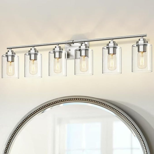 Bathroom Vanity Light Over Mirror,Brushed Nickel 6-Light Vanity Light for Bathroom,Bathroom Light Fixture Wall Sconce Lighting for Bedroom,Living Room