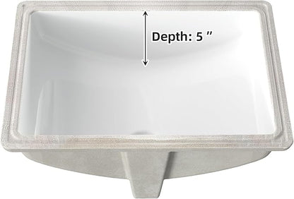 GAOMON Undermount Bathroom Sink, Rectangular 22"x16" Vessel Sink White Ceramic Lavatory Vanity Vessel Sink with Overflow - white