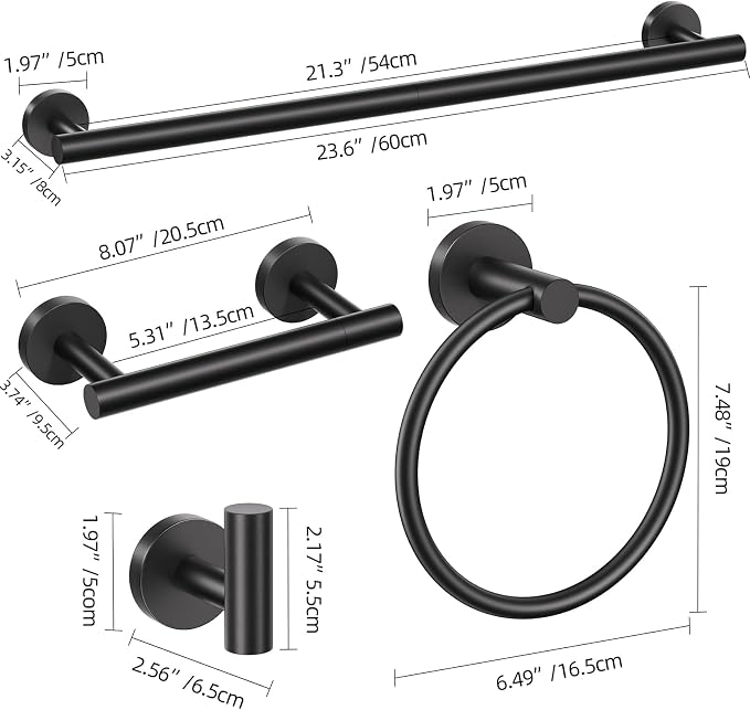 10 Pieces Matte Black Bathroom Hardware Accessories Towel Bar Set Black Towle Racks for Bathroom Wall Mounted Stainless Steel Toilet Paper Holder Towel Holder Kit