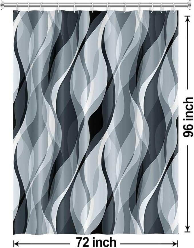 Blue Shower Curtain, Modern Abstract Blue and Grey Striped Shower Curtain Set for Bathroom Waterproof Polyester Shower Curtain with Hooks, 72x96 Inch