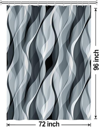 Blue Shower Curtain, Modern Abstract Blue and Grey Striped Shower Curtain Set for Bathroom Waterproof Polyester Shower Curtain with Hooks, 72x96 Inch