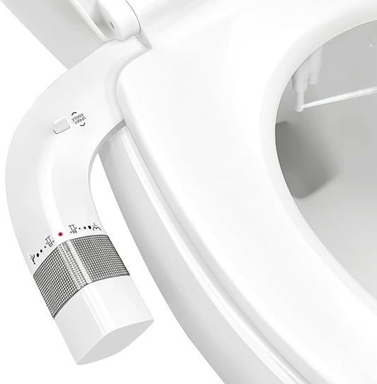 Bidet Attachment for Toilet,Non-Electric Ultra-Thin With,Rear/Feminine Wash,Dual Nozzles (Adjustable Angle), Adjustable Water Pressure, Cold Water Only, White
